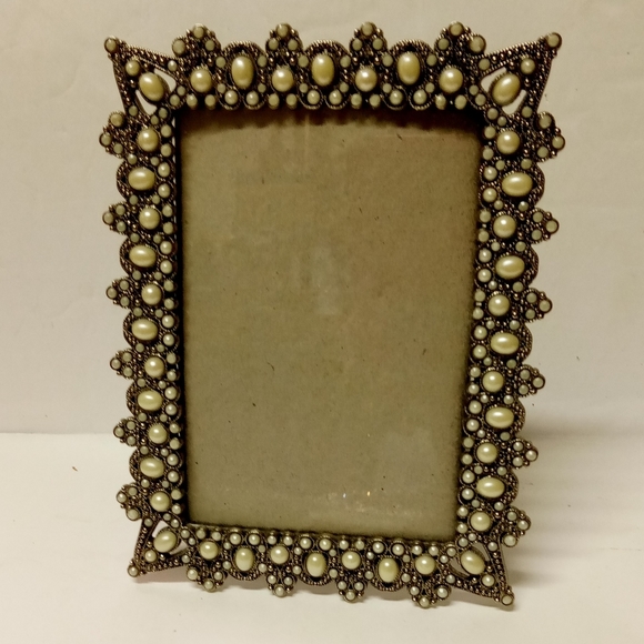 ❤SilverTone Pearls & Crystal or Rhinestones Decorative Jewels Picture Frame 5x7" - Picture 1 of 5
